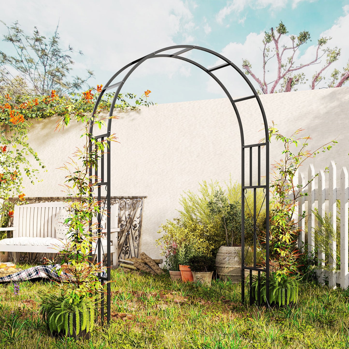 7.3ft Steel Garden Arch Trellis, Garden Arbor Trellis for Climbing Plants Roses Wisteria Vines, Flower Arch Wedding Arch