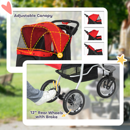 Pet Stroller for Small Dogs, 3 Rubber Wheels Pet Jogger, One-click Easy Folding All-Terrain Dog Stroller, Adjustable Can