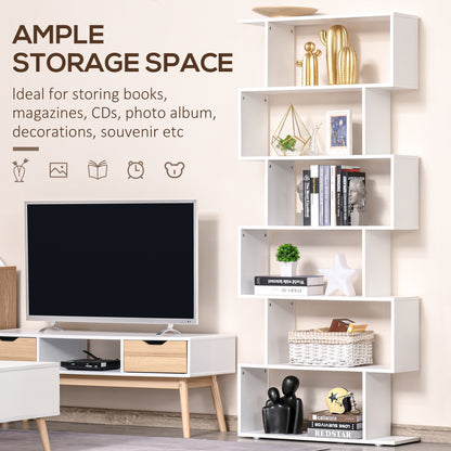 76" 6-Tier Geometric Wooden Bookcase S Shaped Storage Display Bookshelf Modern shelf Open Concept Living Room Home Offic