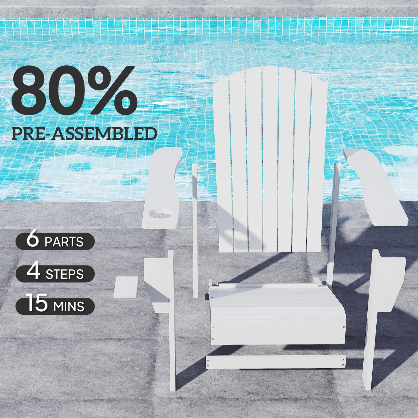 Classic Adirondack Chair Muskoka Chair, Garden Deck Chair with Cup Holder for Patio, Indoor, Backyard, Wh - image 4