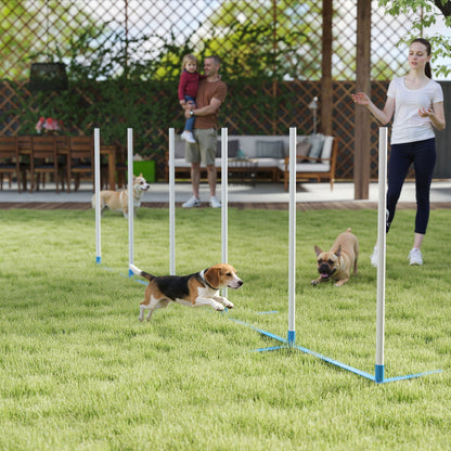 Adjustable Dog Agility Training Obstacle Set with Weaves Poles and Storage Bag for Pet Dogs Outdoor Games Exercise Blue 