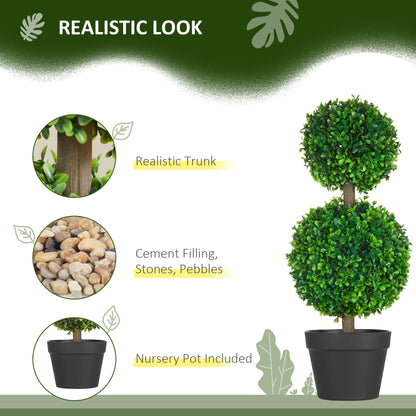 Artificial Boxwood Topiary Tree Set of 2, Faux Boxwood Ball Trees in Pot, Fake Plant for Indoor Outdoor Decor, Green