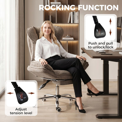 Big and Tall Office Chair Footrest Executive Desk Chair High Back Snowflake Velvet Reclining, Brown