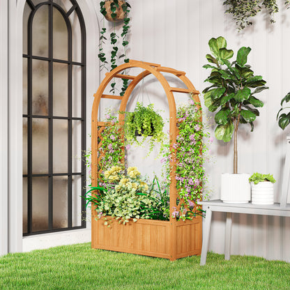 Wooden Raised Garden Bed with Arch Trellis, 33" x 14" x 57" Raised Planter Box with Drainage Holes, Trellis Planter for 