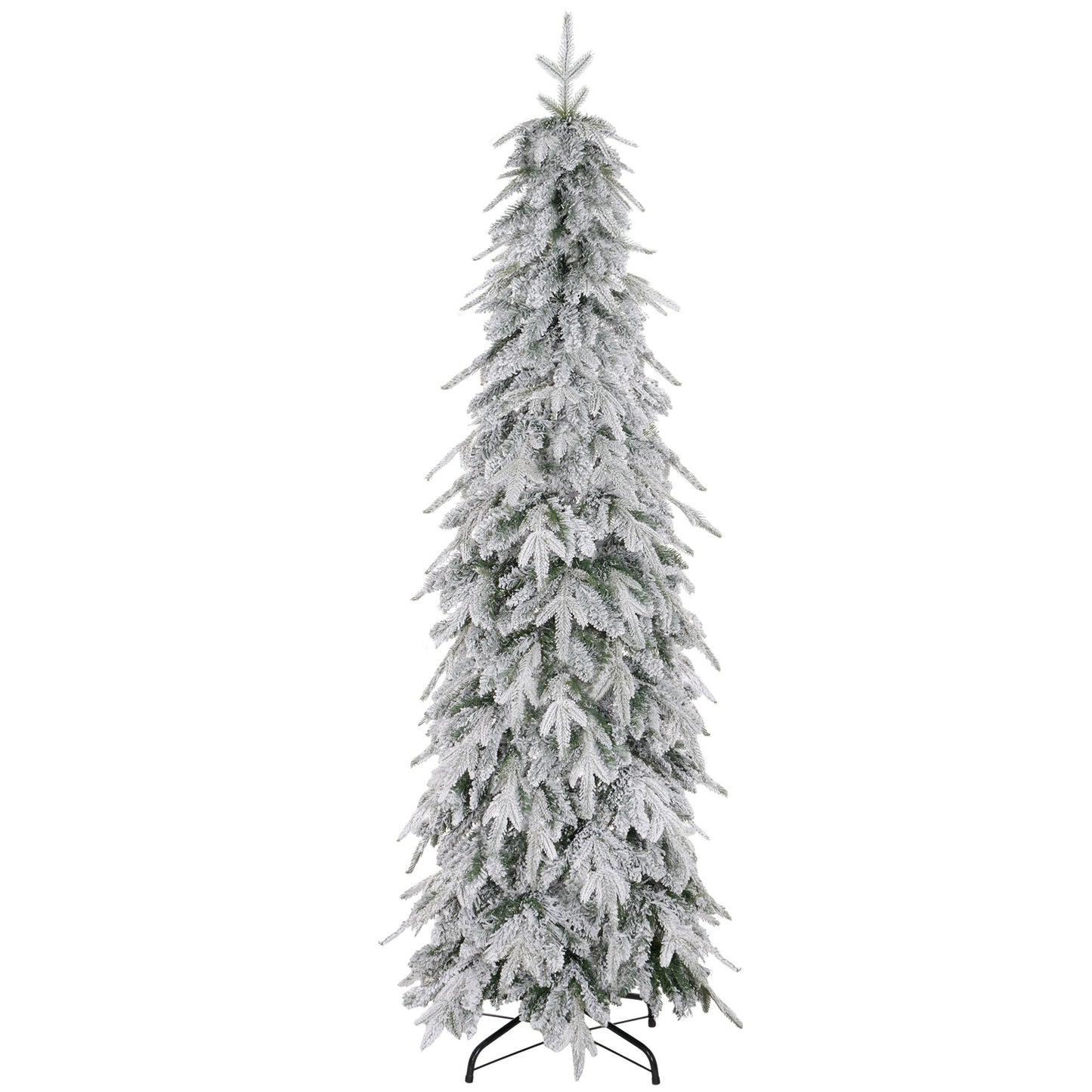 6ft Pencil Flocked Artificial Christmas Tree with 600 Branch Tips, Auto Open and Steel Base, Green