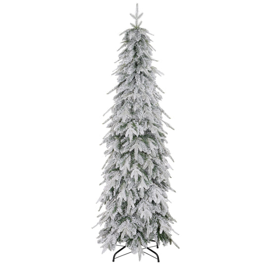 6ft Pencil Flocked Artificial Christmas Tree with 600 Branch Tips, Auto Open and Steel Base, Green