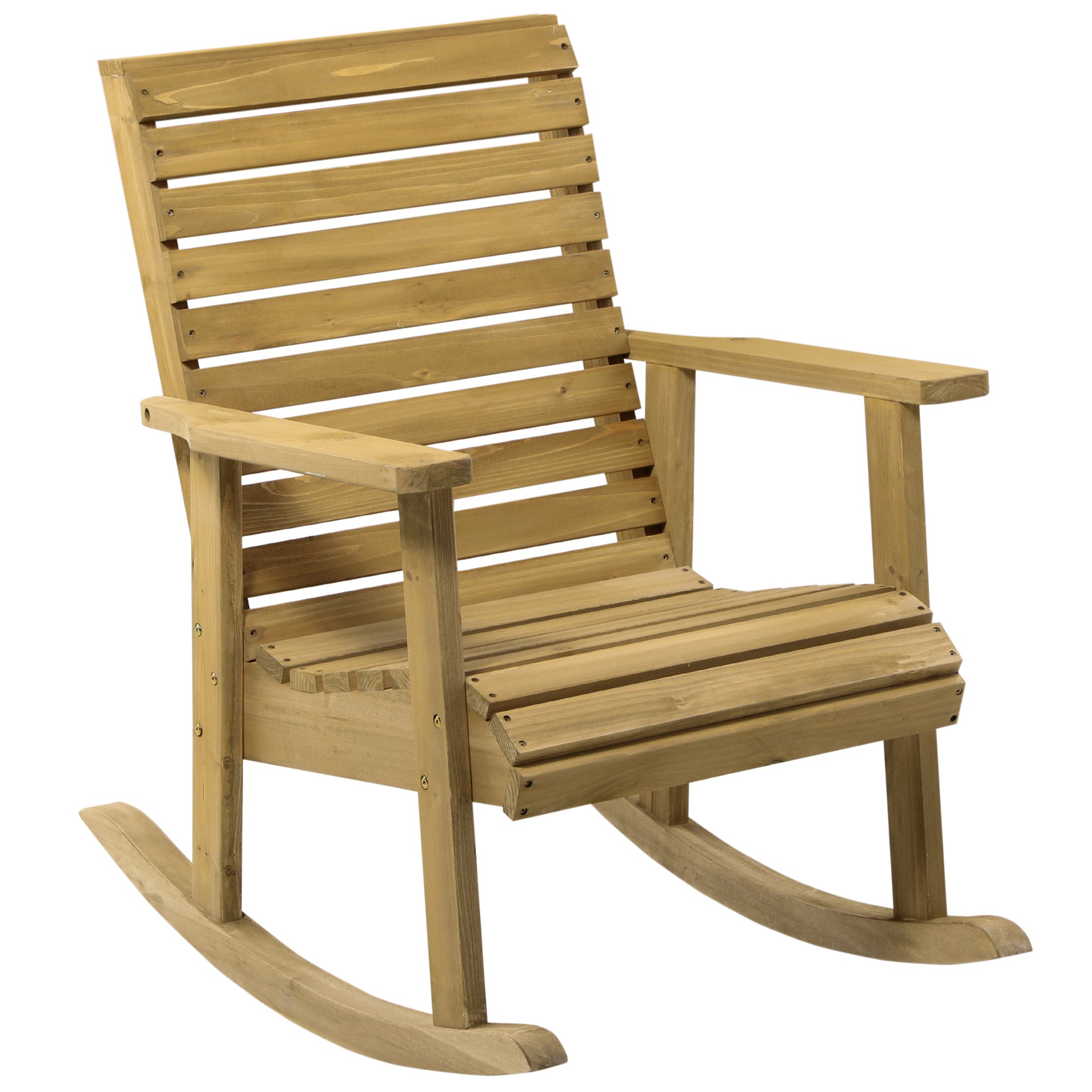 Wooden Outdoor Rocking Chair, Patio Traditional Rocking Chair, Slatted Structure Porch Rocker w/ Armrest for Both Outdoo