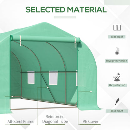 15' x 10' x 7' Walk-in Greenhouse Outdoor Plant Tunnel Warm Hot House w/ Roll Up Door and 6 Mesh Windows, Steel Frame, G