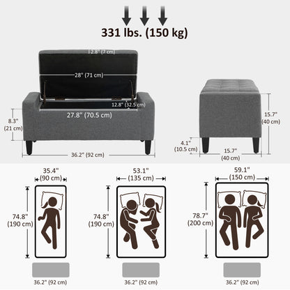 36" Storage Ottoman Bench, Linen-Look Fabric End of Bed Bench with Solid Wood Frame and Legs, Tufted Storage Chest, Foot