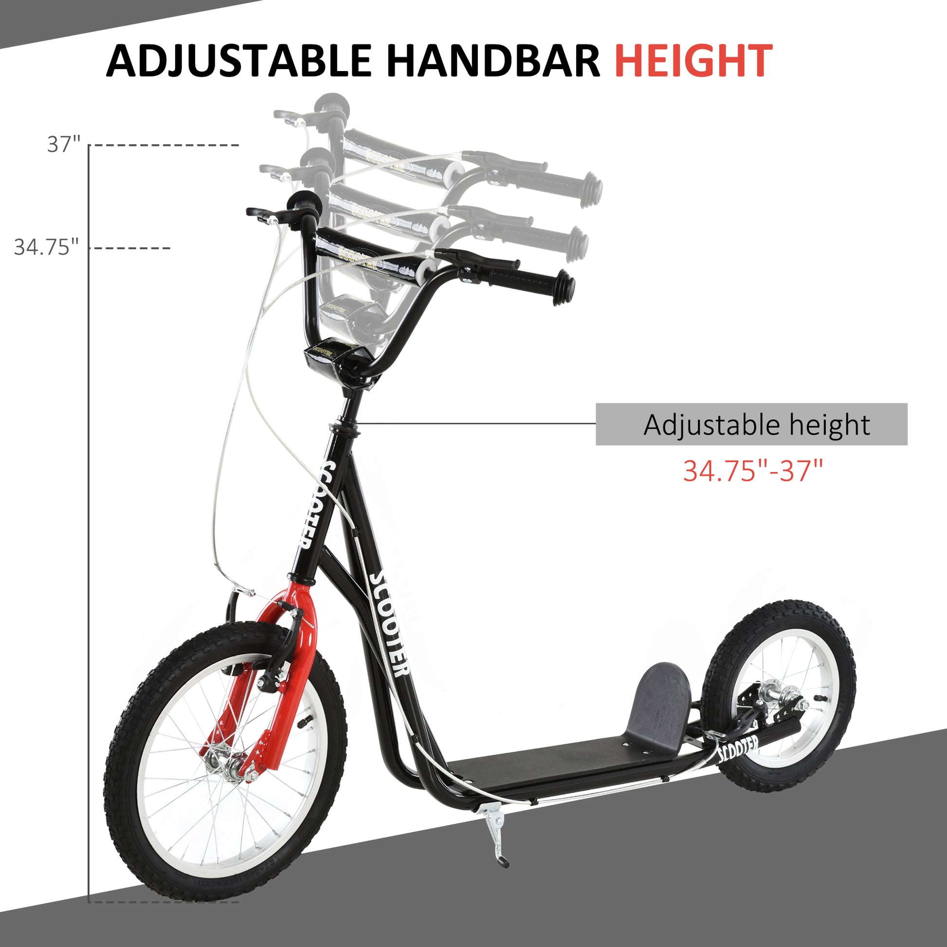 VarietyKart Youth Kick Scooter with Adjustable Handlebar and 16'' Inflatable Rubber Wheel for Kids and Teens 5+ Year Old