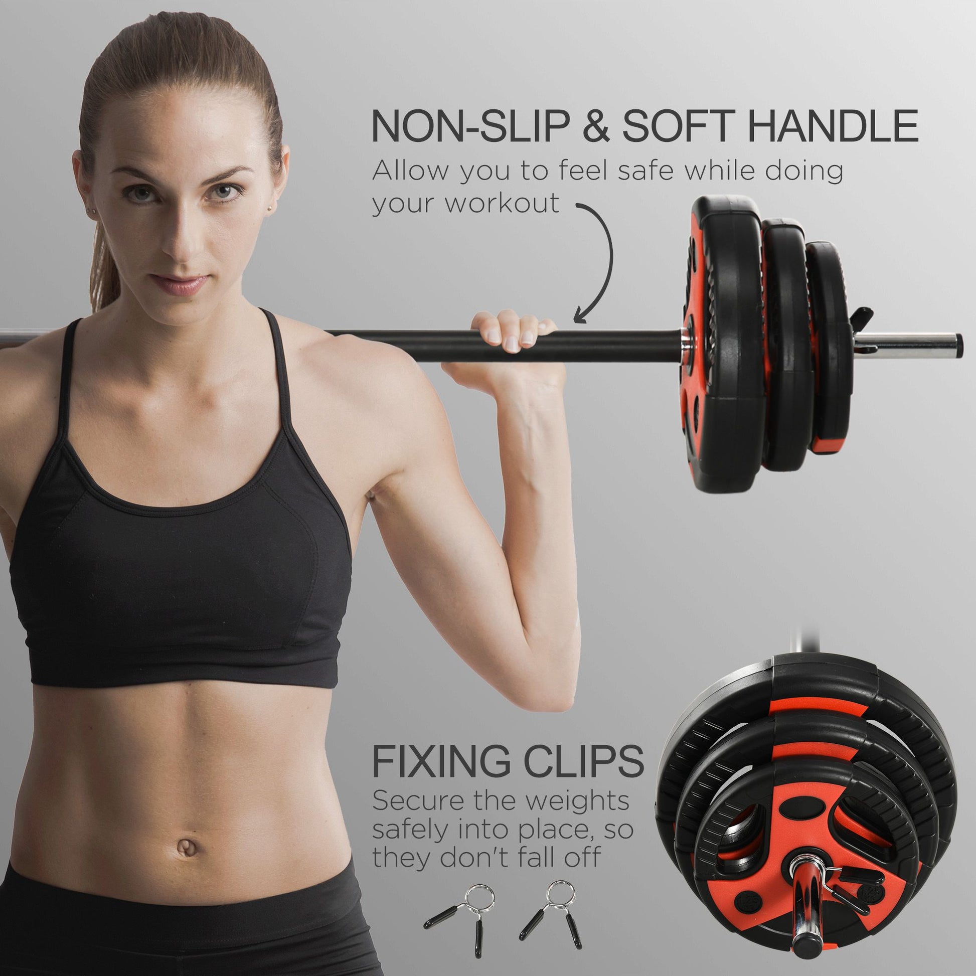 Soozier 44lbs Adjustable Barbell Weight Set, Solid One-Piece Barbell Bar and Weights for Home Gym Weight Lifting Strengt