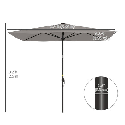 6.5x10ft Patio Umbrella Tilt Aluminum Outdoor Market Parasol with Solar Powered LEDs, Crank - Light Grey