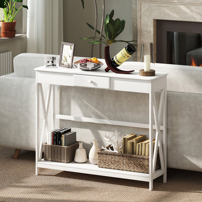 39" Console Table, 2 Tier X-Design Narrow Entryway Table with Drawer and Storage Shelf for Behind Couch, Living Room, Ha