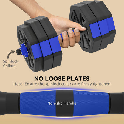 Soozier 6-in-1 Adjustable Dumbbell Set, Used as Kettlebell, Barbell, Dumbbell, Push-Up Stand, 66lbs Free Weights Set, Bl