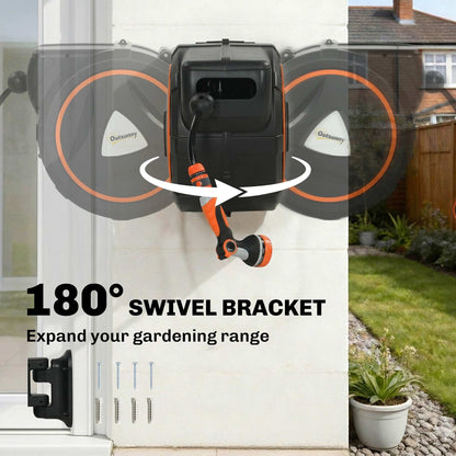 Retractable Garden Hose Reel, 1/2"x75.5ft Wall Mounted Hose Reel with 12-Pattern Nozzles, Auto Retraction, Self-Locking