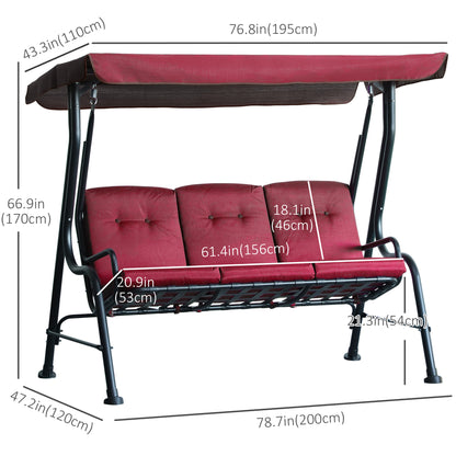 3-Person Porch Swing Chair, Patio Swing Bench with Adjustable Canopy, Removable Thicken Cushion and Weather Resistant St
