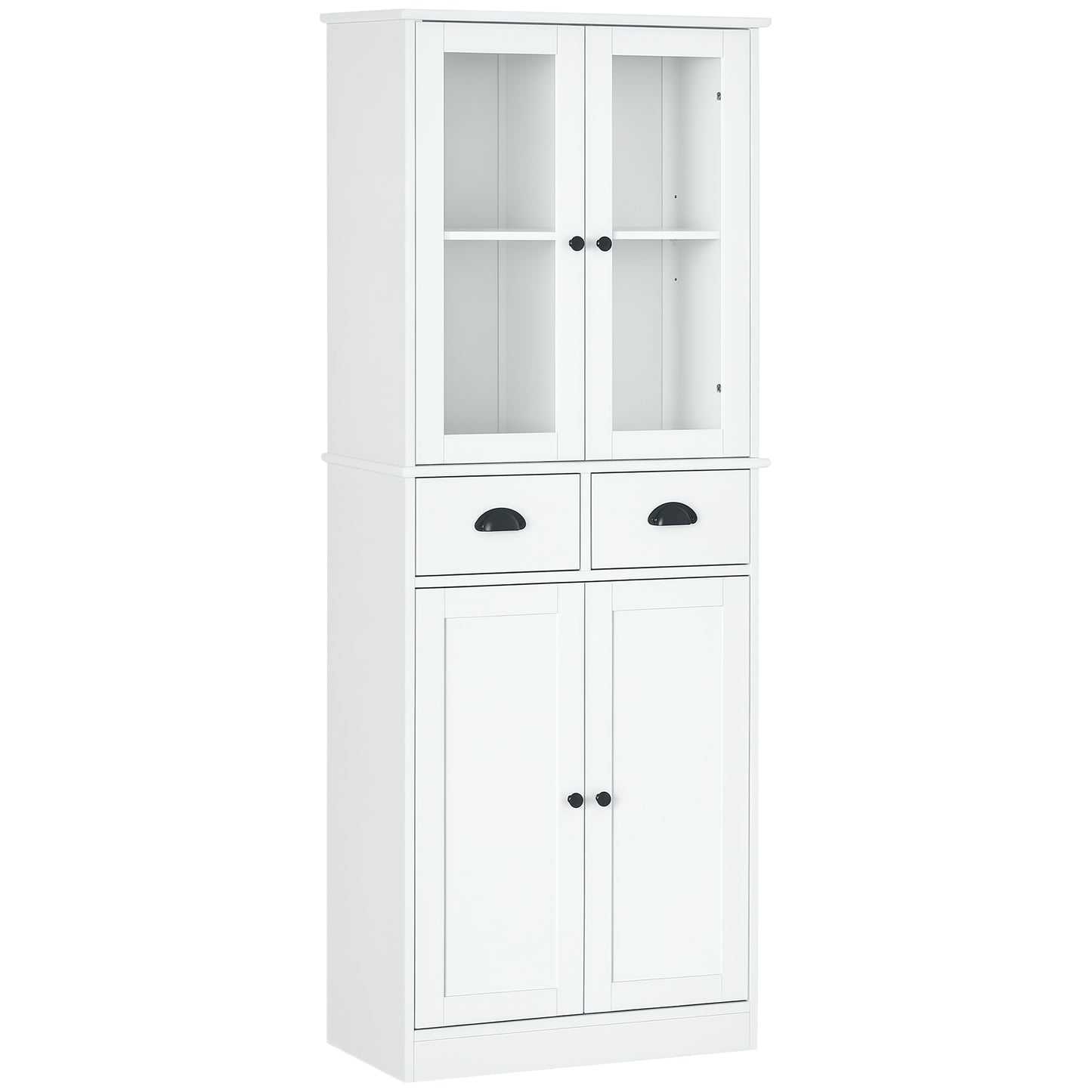 61" Kitchen Pantry Cabinet, Freestanding Farmhouse Buffet Storage Cabinet with Soft Close Glass Doors and Adjustable She