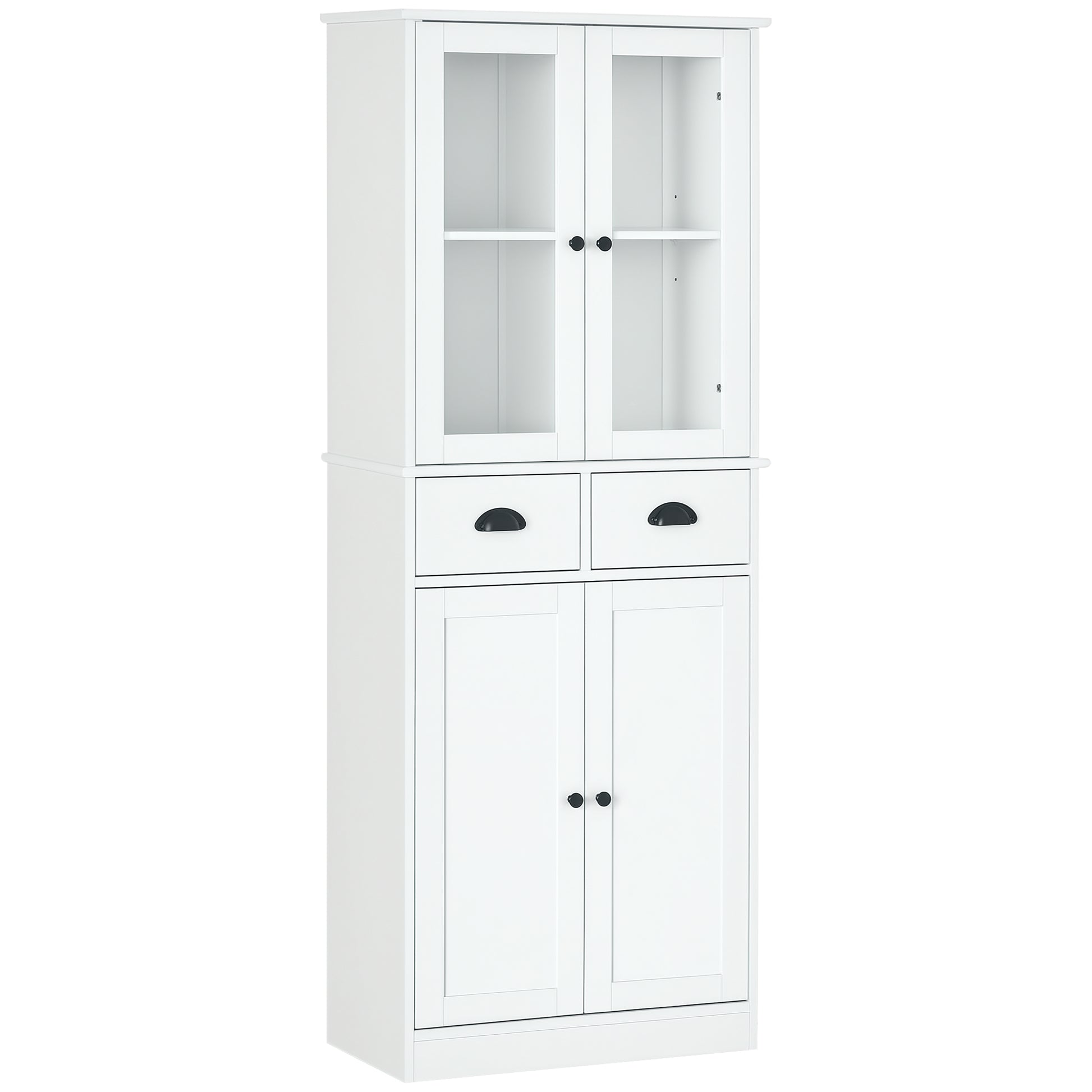 61" Kitchen Pantry Cabinet, Freestanding Farmhouse Buffet Storage Cabinet with Soft Close Glass Doors and Adjustable She