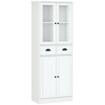 61" Kitchen Pantry Cabinet, Freestanding Farmhouse Buffet Storage Cabinet with Soft Close Glass Doors and Adjustable She