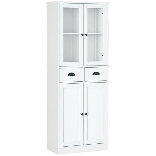 61" Kitchen Pantry Cabinet, Freestanding Farmhouse Buffet Storage Cabinet with Soft Close Glass Doors and Adjustable She