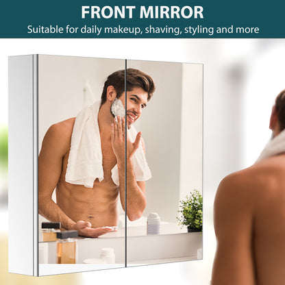 Wall Mounted Mirror Cabinet, Bathroom Medicine Cabinet with Mirror, 2 Doors and 3-tier Shelving, Silver