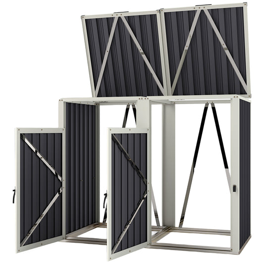 Double Garbage Bin Shed, Lockable Outdoor Storage Shed with Openable Lid, Galvanized Frame for Garden Patio, Dark Grey