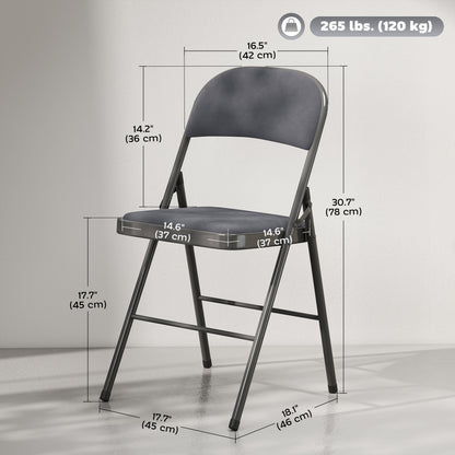 4 Pack Folding Chairs with Padded Seats, Velvet Portable Party Chairs with Steel Frame, Dark Grey