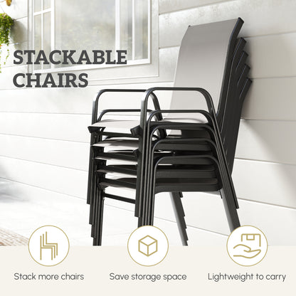 Outdoor Dining Sets for 8 with Stackable Chairs, Patio Dining Set with Glass Top Table for Garden, Patio, Backyard, Dark