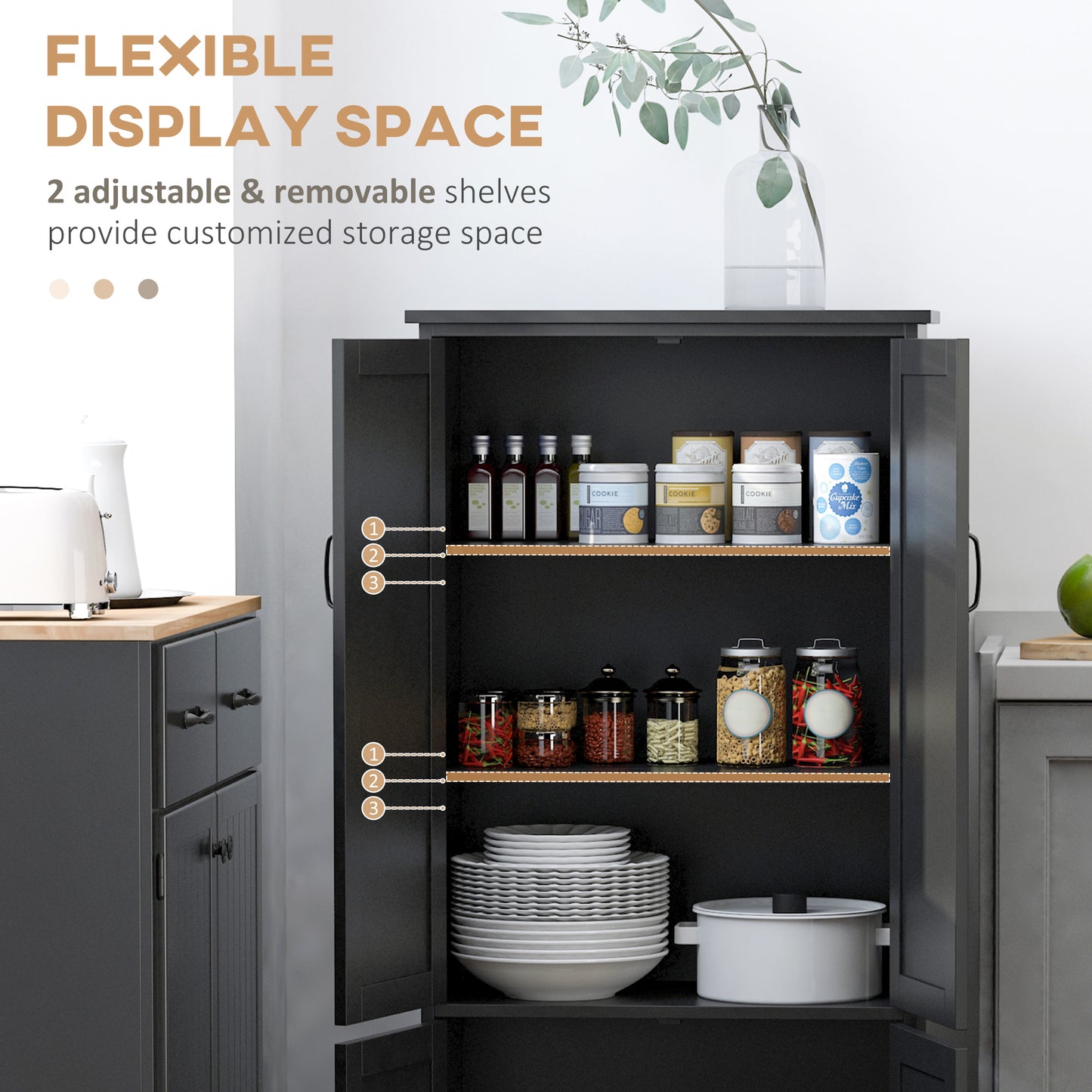 48 in 4-Door Kitchen Pantry Cabinet with Adjustable Shelves - Black - Image 5