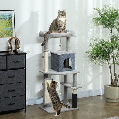 52 Inch Cat Tree with Scratching Posts, Cat Bed, Condo, Grooming Brush, Jumping Platforms, Toy Balls, Anti-tip Kit