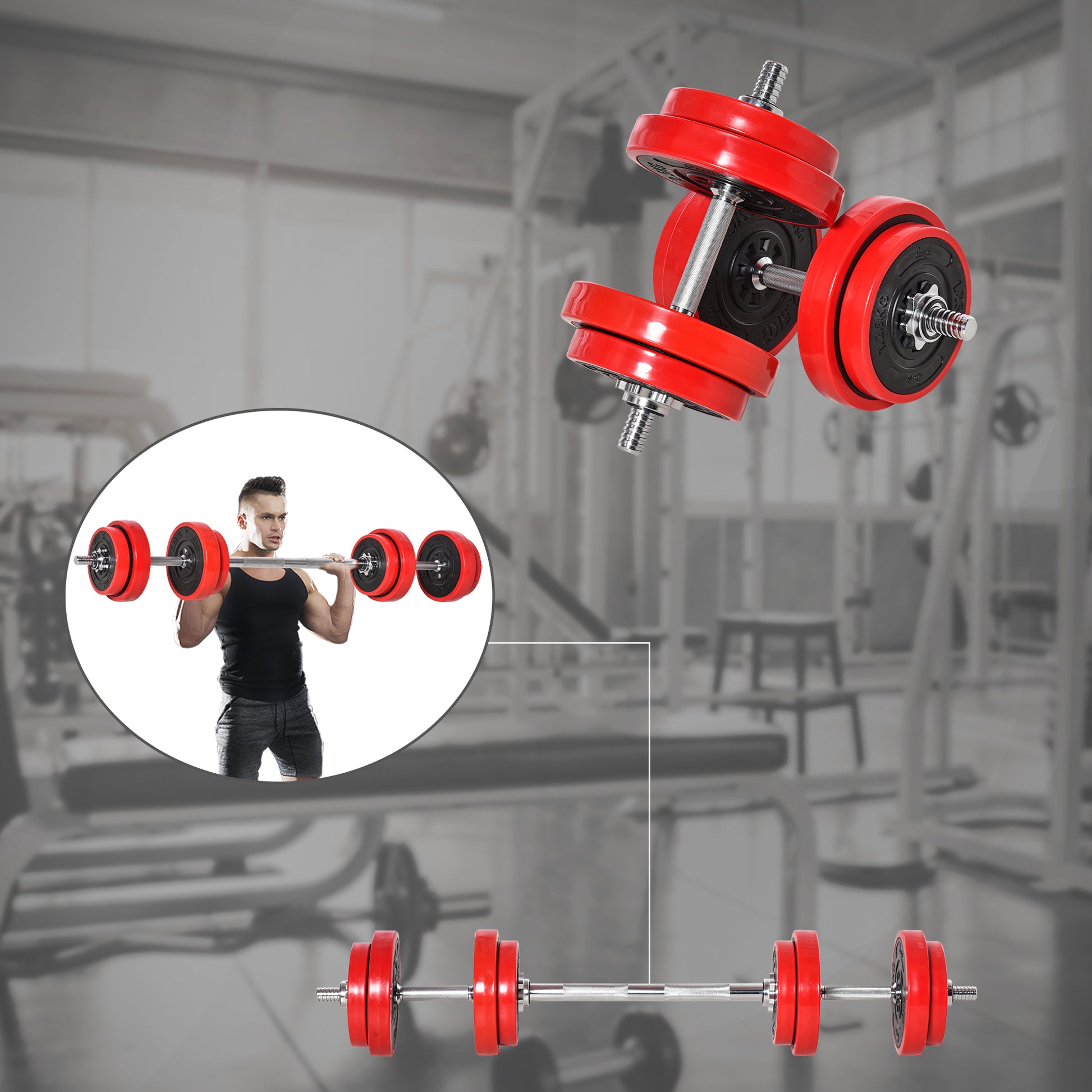 Soozier 44lbs 2-In-1 Dumbbell & Barbell Adjustable Set Strength Muscle Exercise Fitness Plate Bar Clamp Rod Home Gym Spo