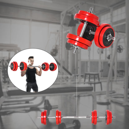 Soozier 44lbs 2-In-1 Dumbbell & Barbell Adjustable Set Strength Muscle Exercise Fitness Plate Bar Clamp Rod Home Gym Spo