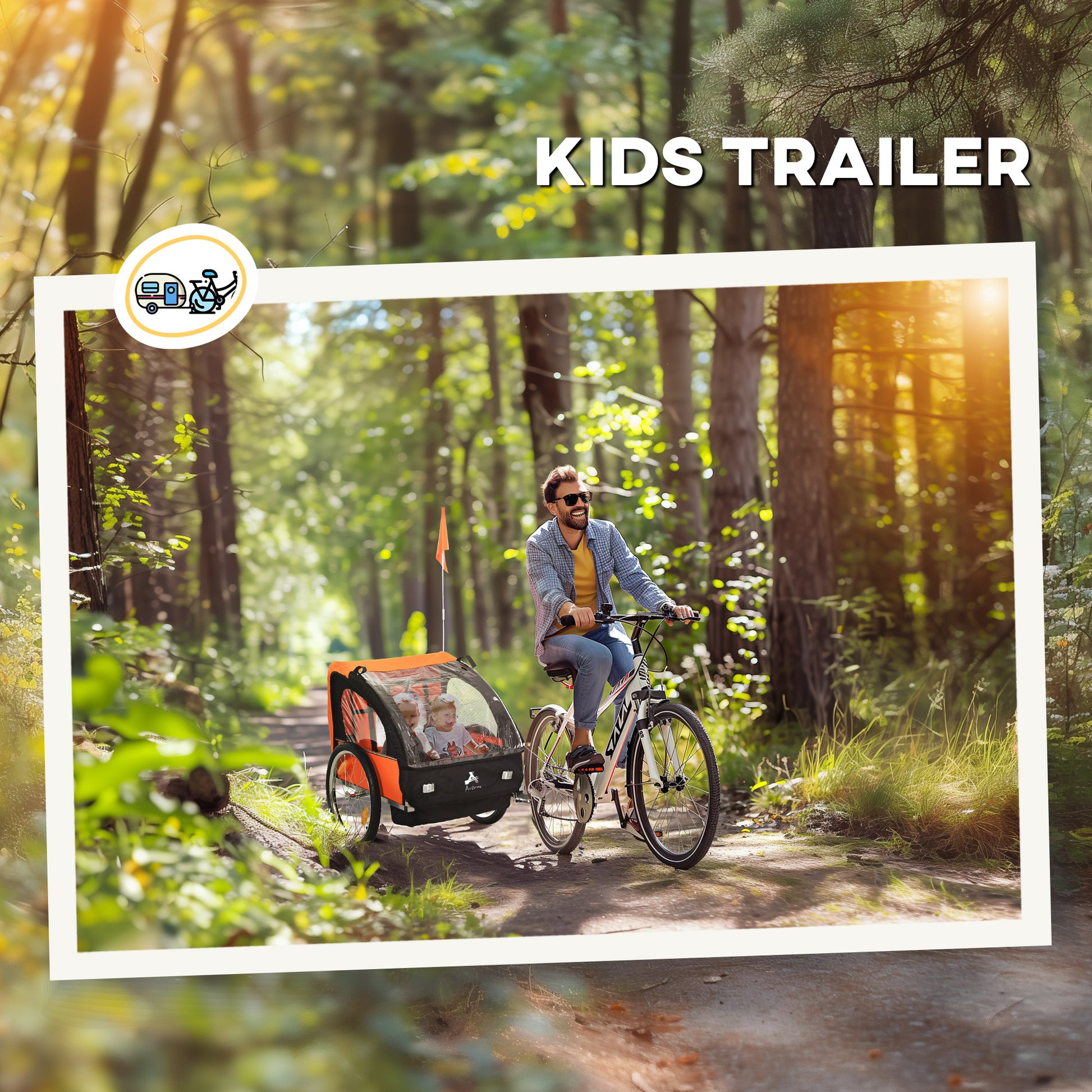 VarietyKart 2-Seat Child Bike Trailer for Kids with a Strong Steel Frame, 5-Point Safety Harnesses, & Comfortable Seat, 