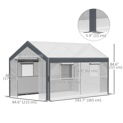 7' x 12' x 7' Heavy Duty Walk-In Greenhouse with Wind Resistance Level 4 & Ventilation Design, White