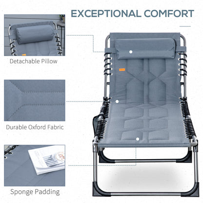 Outdoor Lounge Chair, Folding Chaise Lounge, Patio Padded Tanning Chair with 5-position Adjustable Backrest, Pillow and 