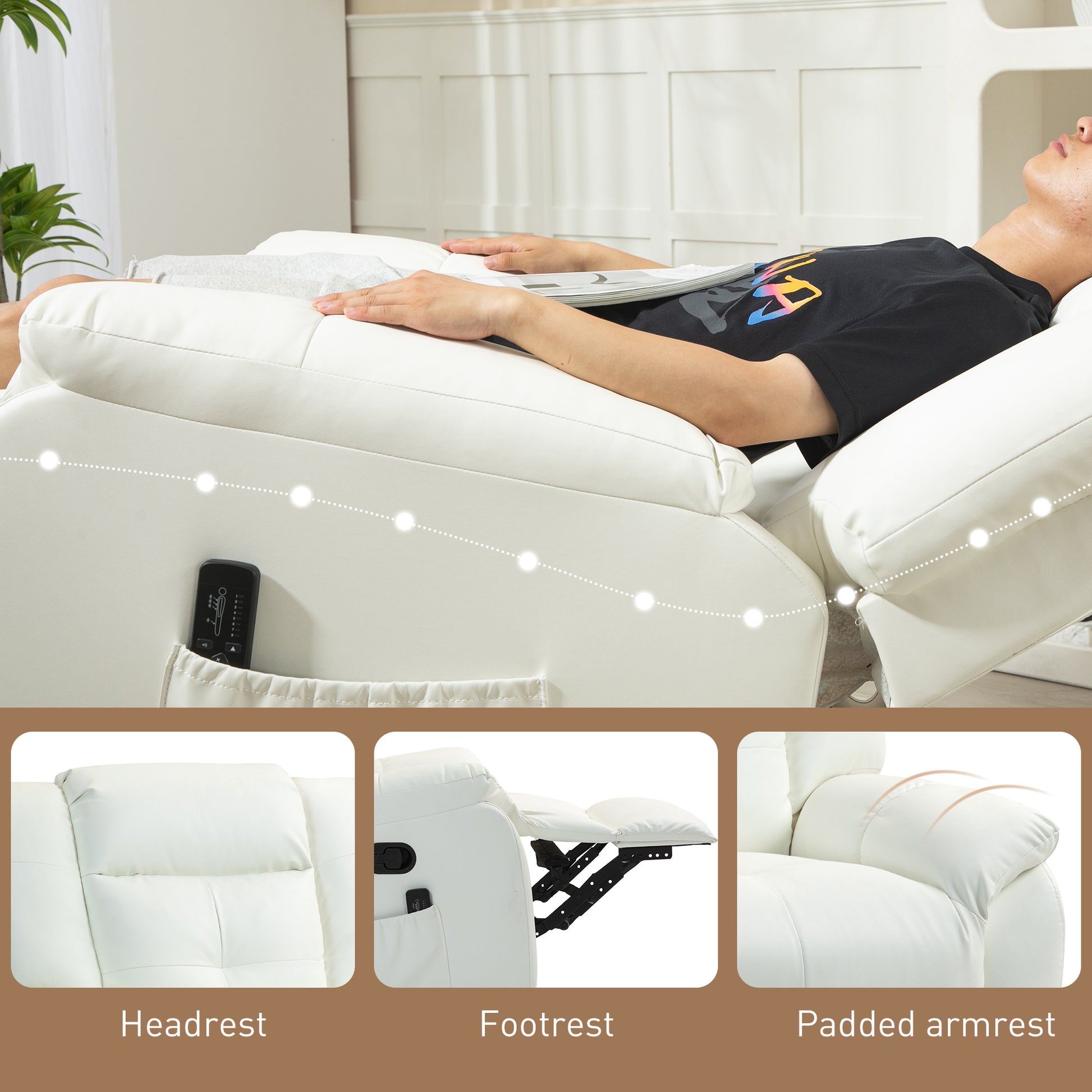8-Point Vibration Massage Recliner Chair with Comfor Padding, Remote Control, Side Pockets, Swivel Nursery Rocking Chair