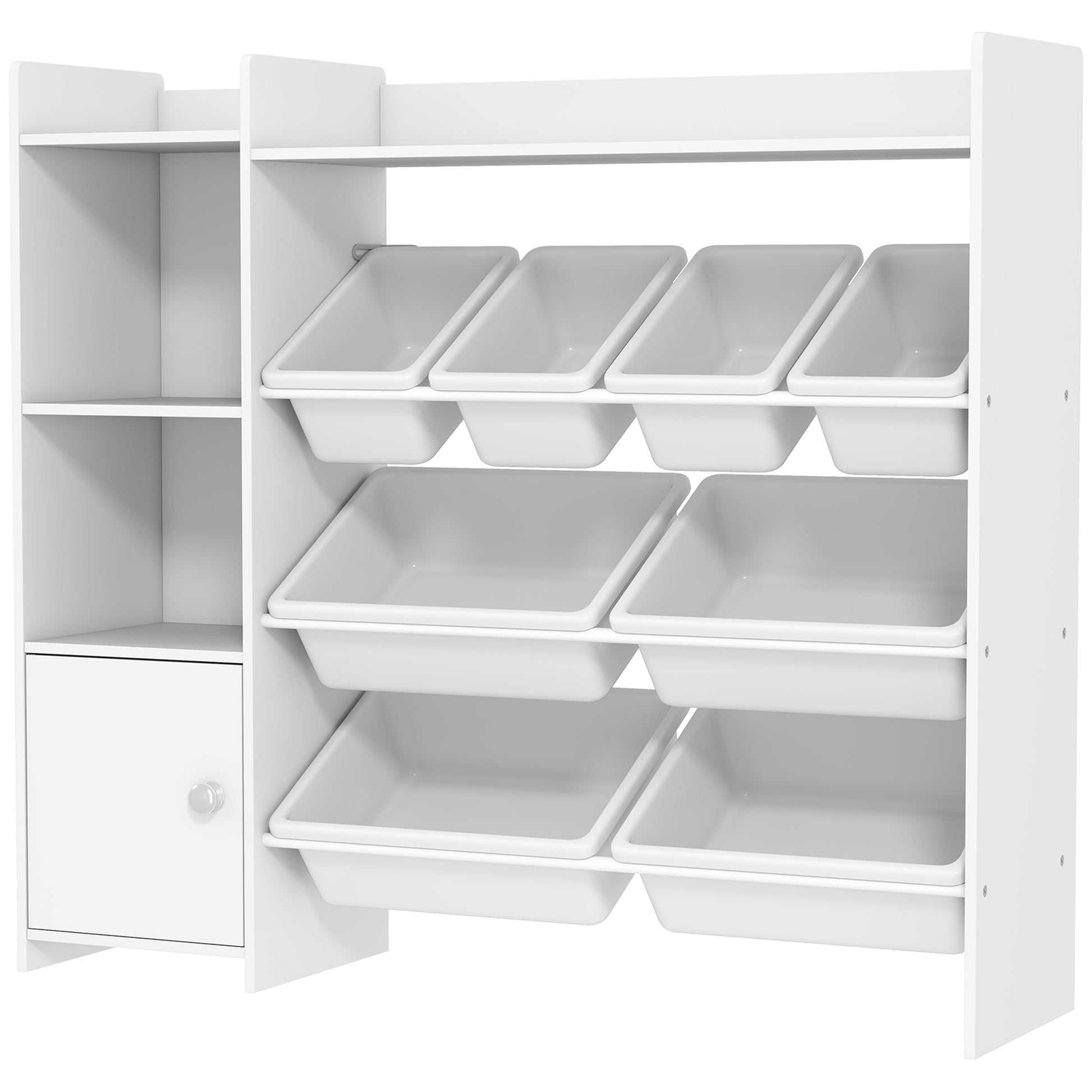 Qaba Kids Bookshelf and Toy Storage Organizer, Children Bookcase with 8 Removable Bins, Cabinet for Playroom, Kids Room,