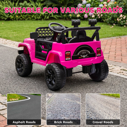 Qaba 12V Ride on Truck, Electric Car for Kids with Remote Control, Suspension, 3 Speeds, USB Music Headlights, Pink