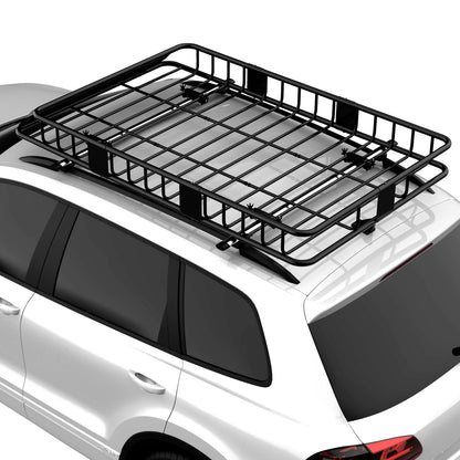 64"/43" x 39" Car Roof Rack, Length Adjustable Roof Basket, Universal Rooftop Cargo Carrier Basket with U-bolts, 220 lbs