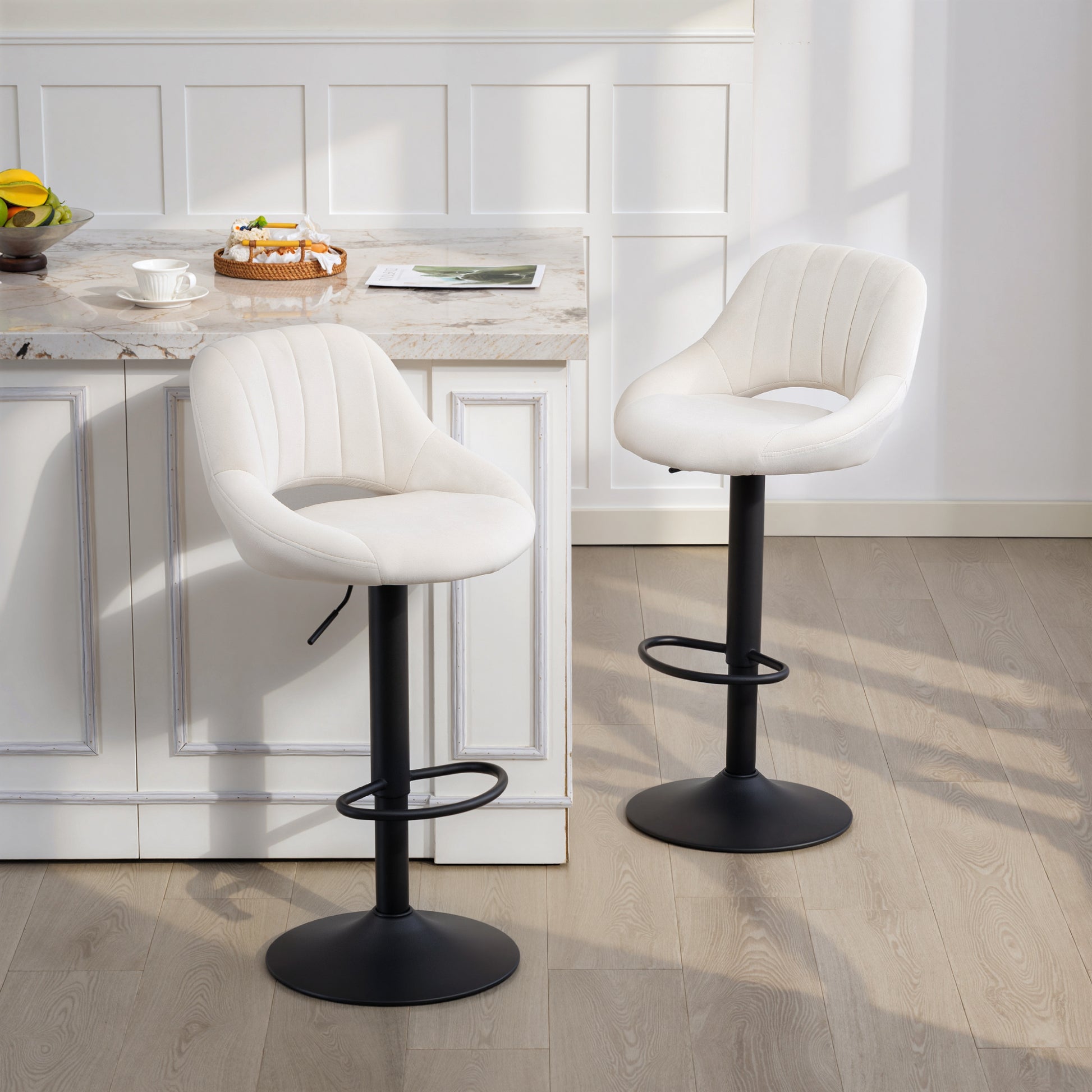 Bar Stools Set of 2, Swivel Counter Height Barstools with Adjustable Height and Cutout Back, Velvet Upholstered Bar Chai