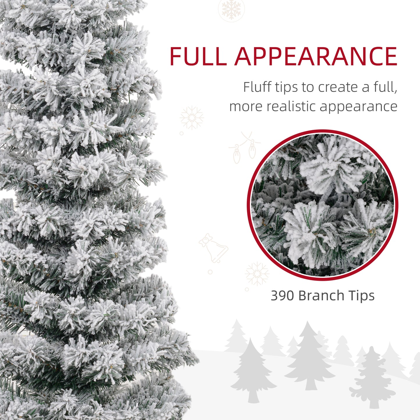 5ft Flocked Christmas Tree, Pencil Christmas Tree with Realistic Branch Tips, Folding Metal Stand, Green