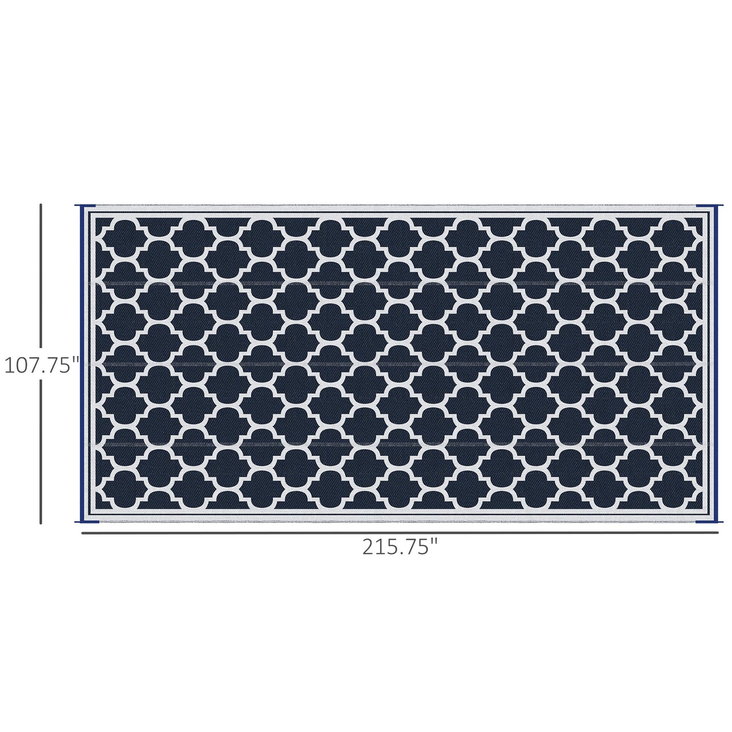 Reversible Outdoor RV Rug, 9' x 18' Patio Floor Mat, Plastic Straw Rug, Dark Blue and White