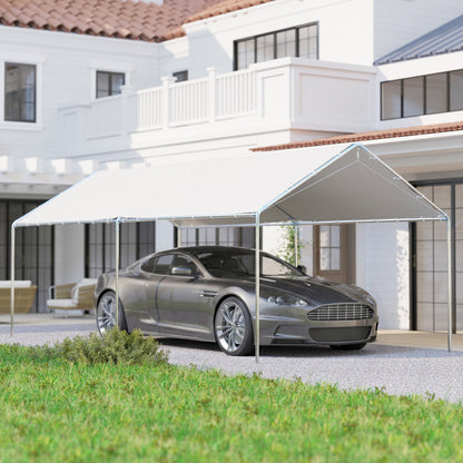10' x 20' Carport Heavy Duty Galvanized Car Canopy with Included Anchor Kit, 3 Reinforced Steel Cables, White