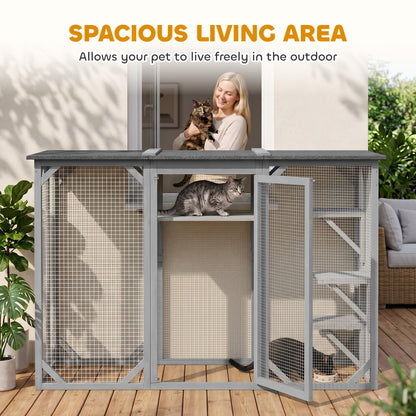 44.1" H Cat Cage, Indoor Outdoor Wooden Enclosure Pet House, Small Animal Cage Hutch, Suitable for Rabbit, Dogs, Kitten,