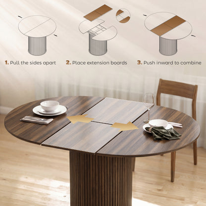Extendable Kitchen Table for 6-8, 43.5"-59" Farmhouse Dining Table with Pedestal Base Walnut Wood Grain