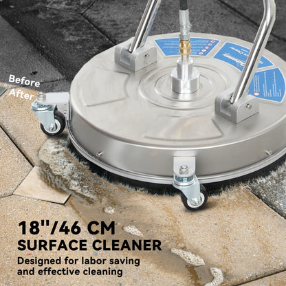 18" Pressure Washer Surface Cleaner with 4 Wheels, Stainless Steel Power Washer Surface Cleaner with 1/4" Quick Connecto