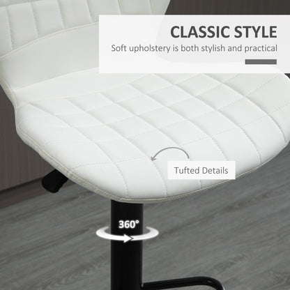 Bar Stools Set of 2 Adjustable Height Swivel Bar Chairs in PU Leather with Backrest & Footrest, White