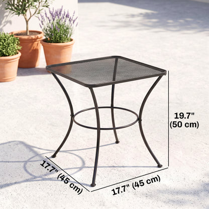 Square Outdoor Side Table, Metal Outdoor Patio Table, Garden Coffee Side Bistro Tables with Mesh Grid Top for Balcony, P
