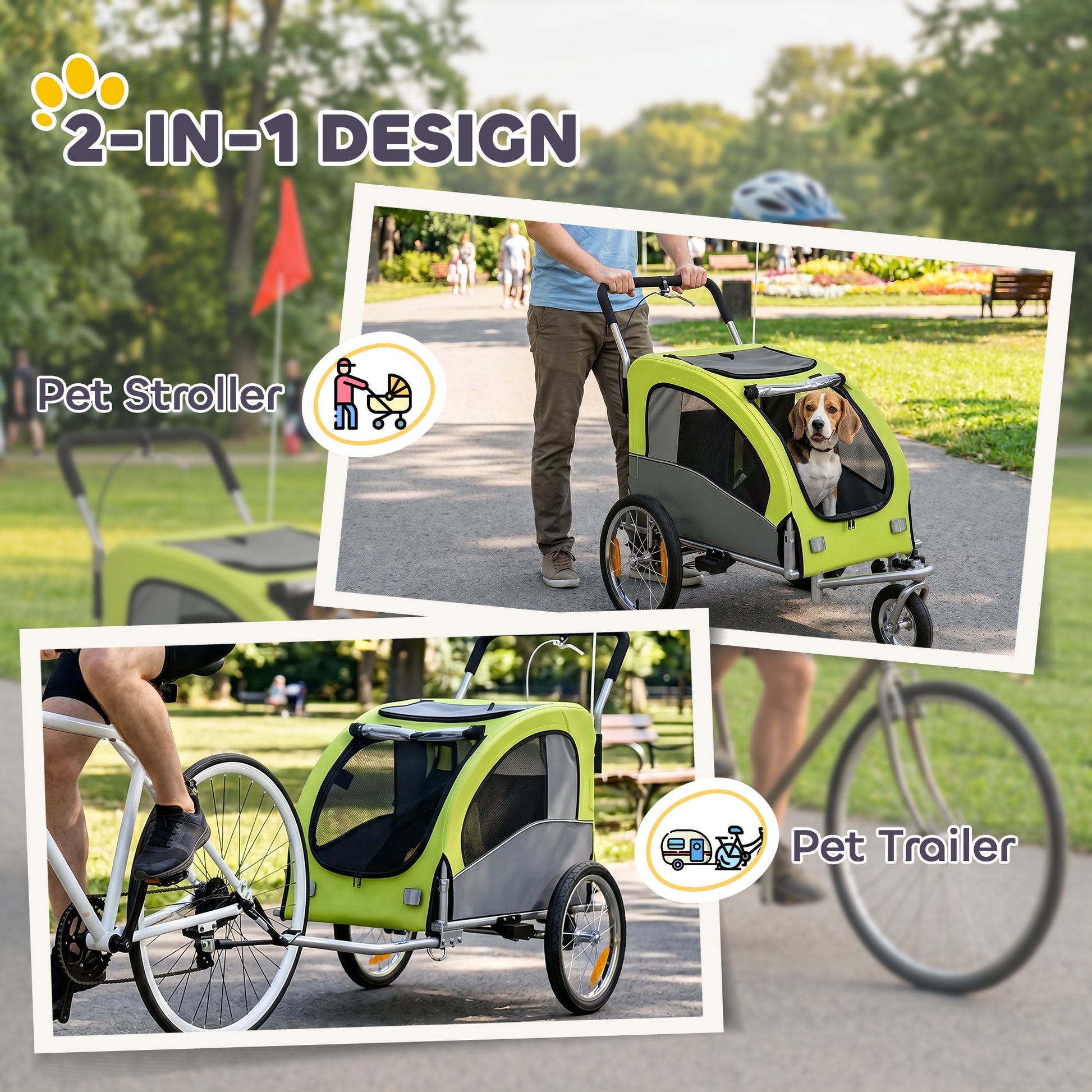 VarietyKart 2 in 1 Dog Bike Trailer, Foldable Pet Stroller, Dog Bicycle Trailer with Suspension, Universal Bicycle Coupl