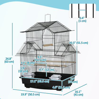 25" Bird Cage with Perch, Swing, Food Container, Slide-out Tray, Handle, Parrot Cage for Finches, Canaries, Budgies